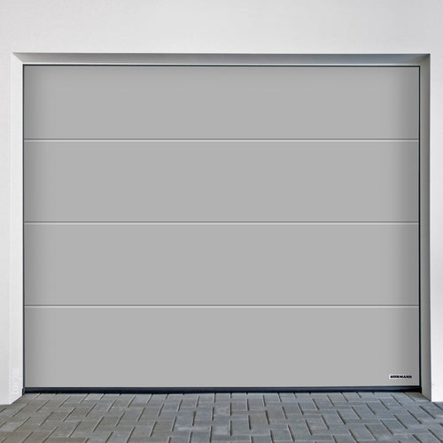 Hörmann RenoMatic Garage Door featuring a sleek, modern sectional design with a gray finish.